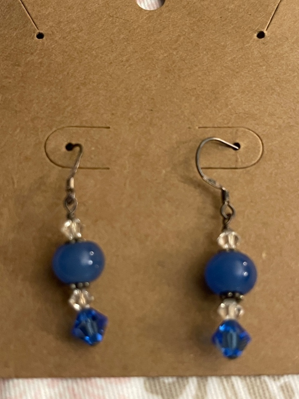 Blue Beaded Drop Earrings - Unbranded